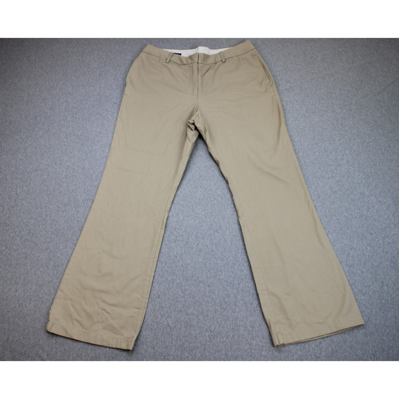 Lands' End Pants Womens 12 Beige Slash Pockets Flat Front Mid-Rise Bootcut Leg - Picture 1 of 8